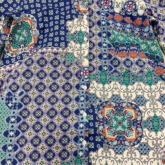 Chico’s 0 non iron 3/4 sleeves button down tunic shirt shacket pockets mosaic - Picture 6 of 11